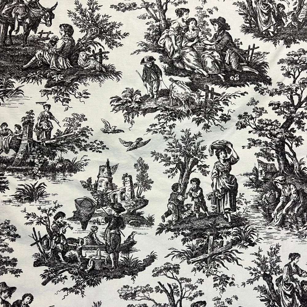 VTG Toile de Jouy Reversible Duvet Cover Black White Houndstooth French Country